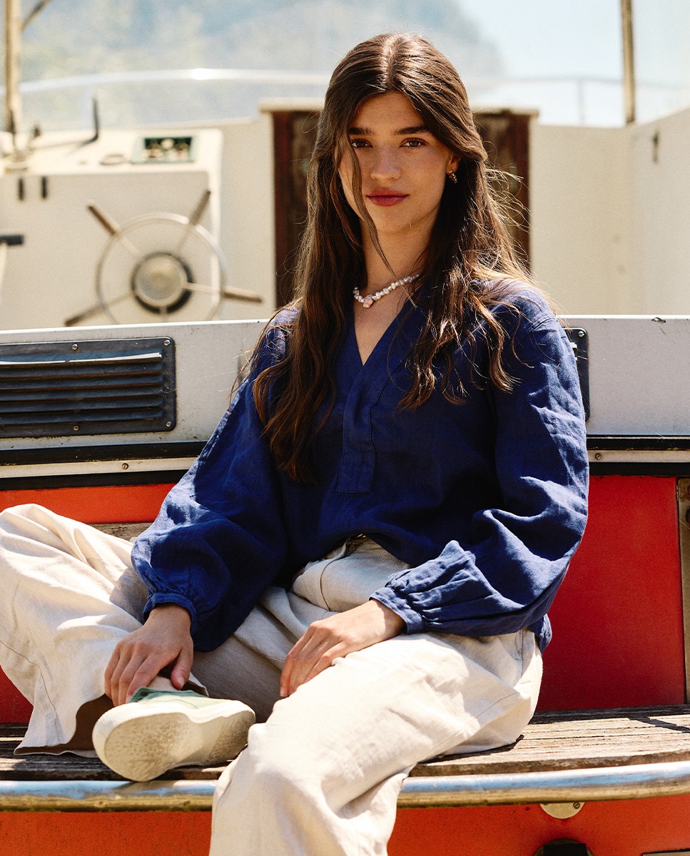 Chemise Fantaisie Bleue Contraste Blanc