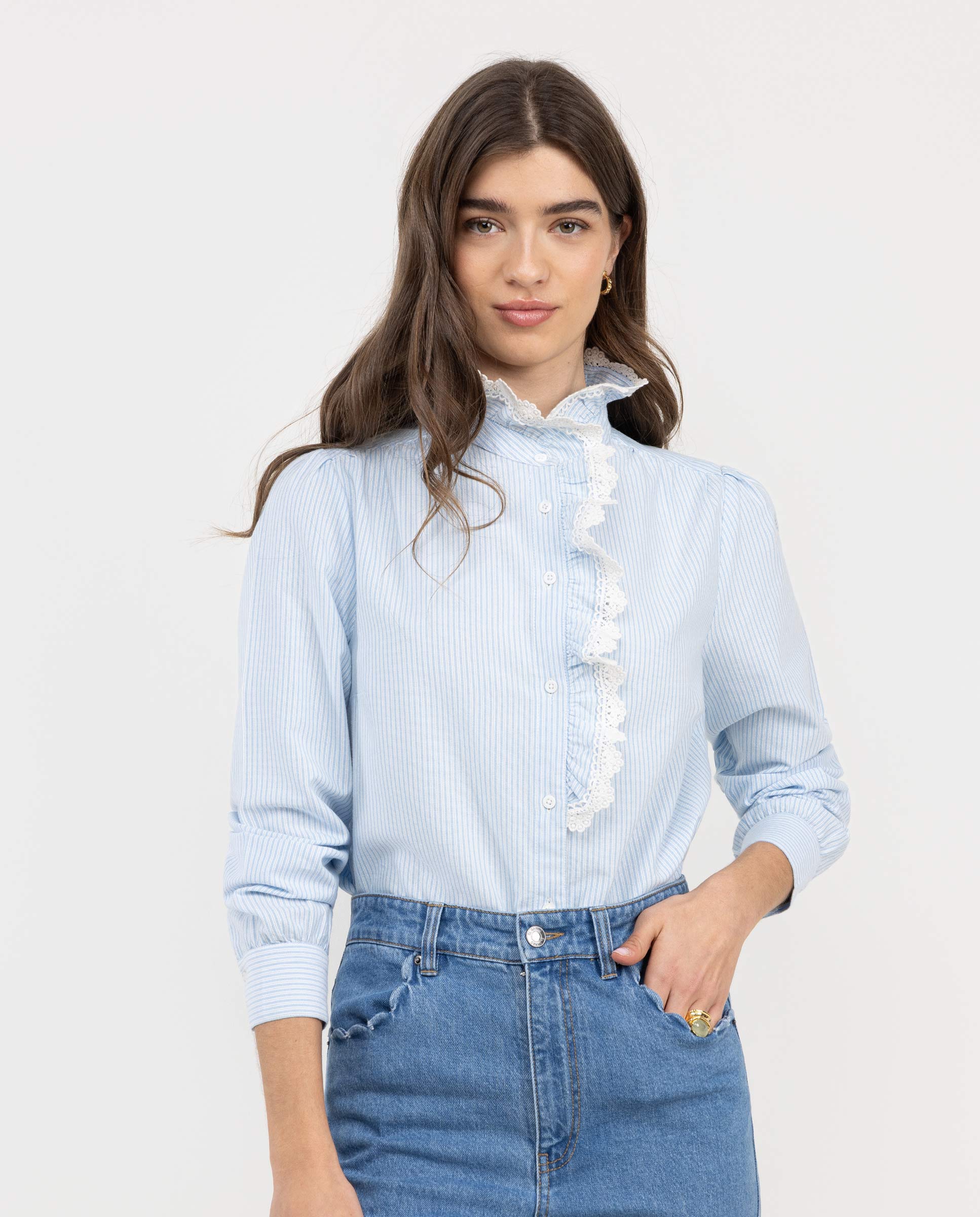 Camisa Louise Volante Rayas Azul