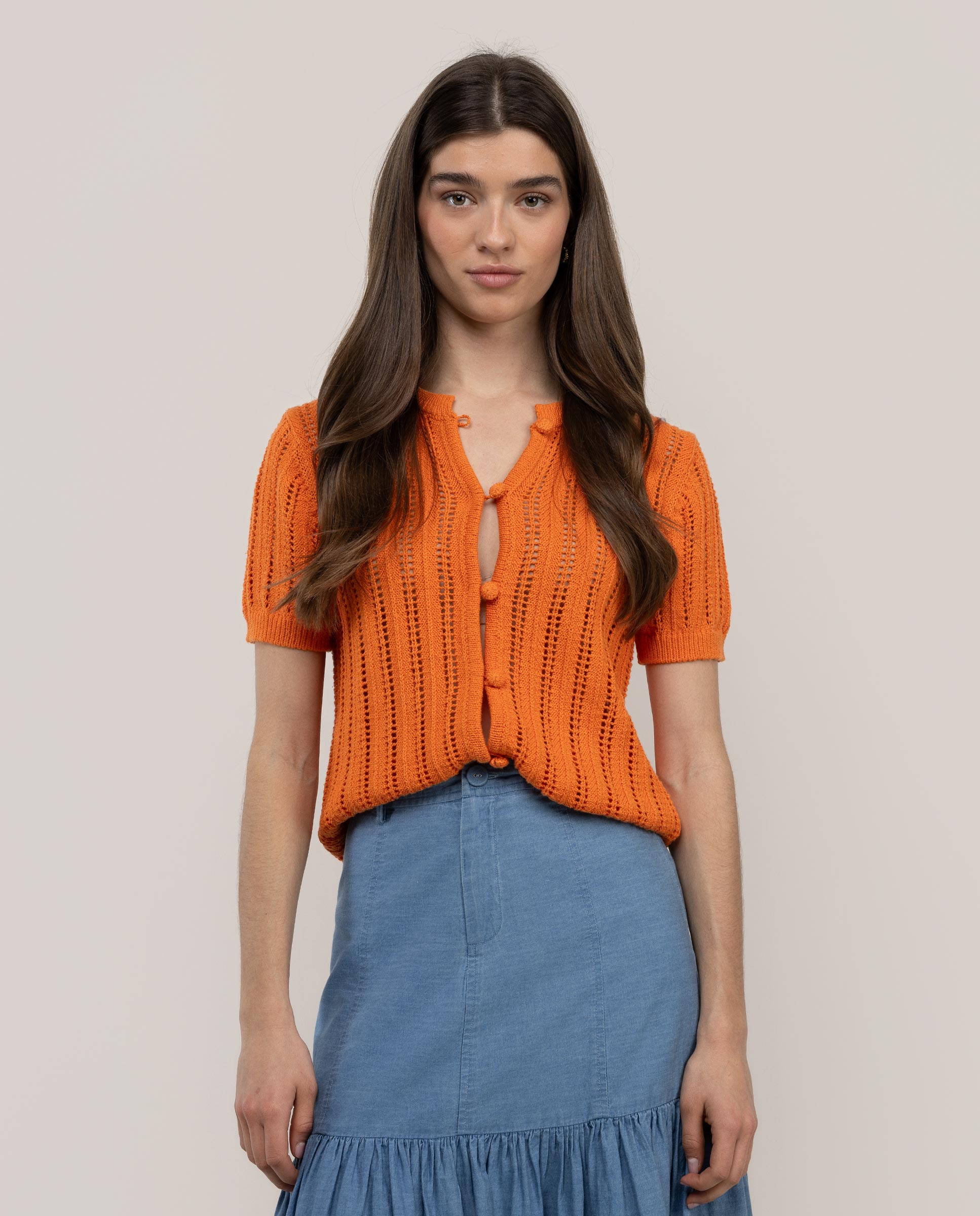 Cárdigan Madison Manga Corta Botones Naranja