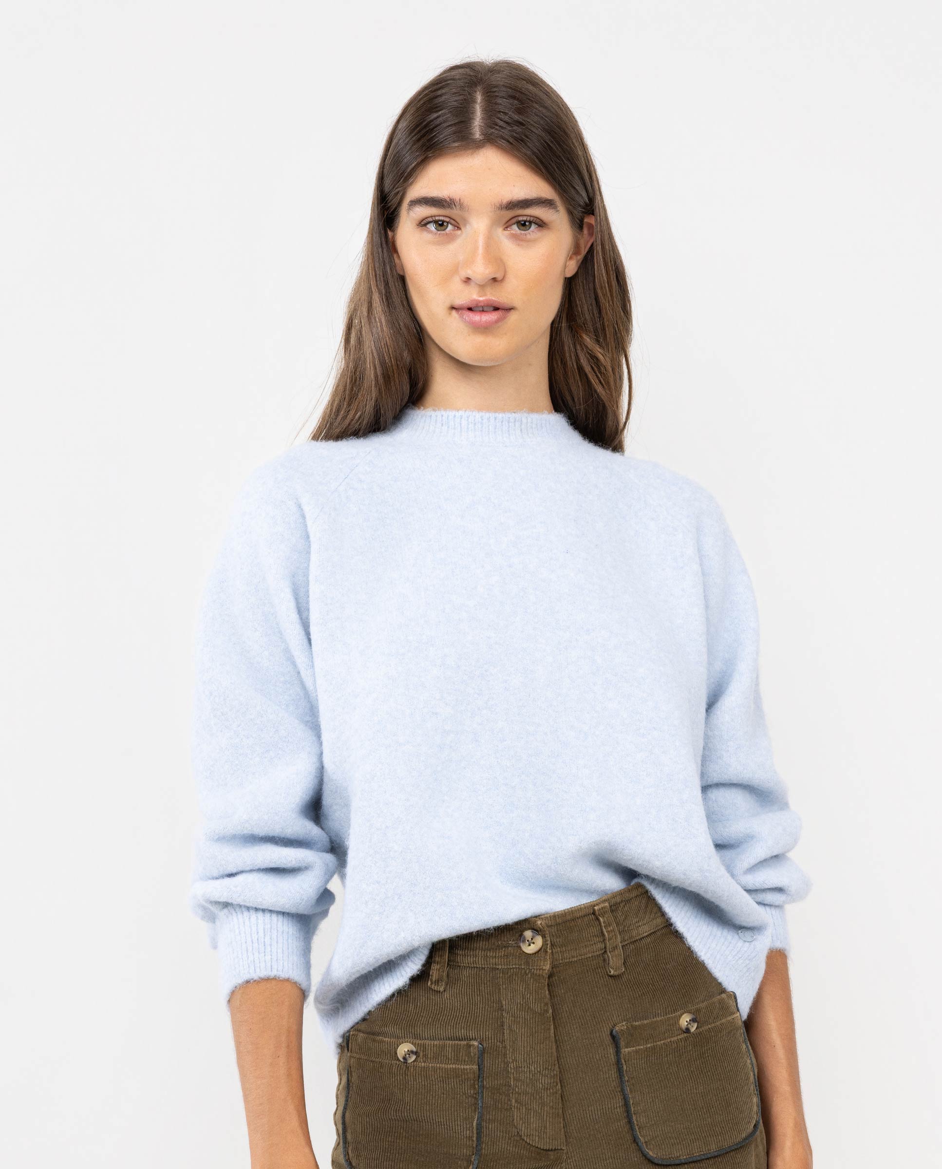 Pull Col Rond Manches Raglan Bleu Ciel