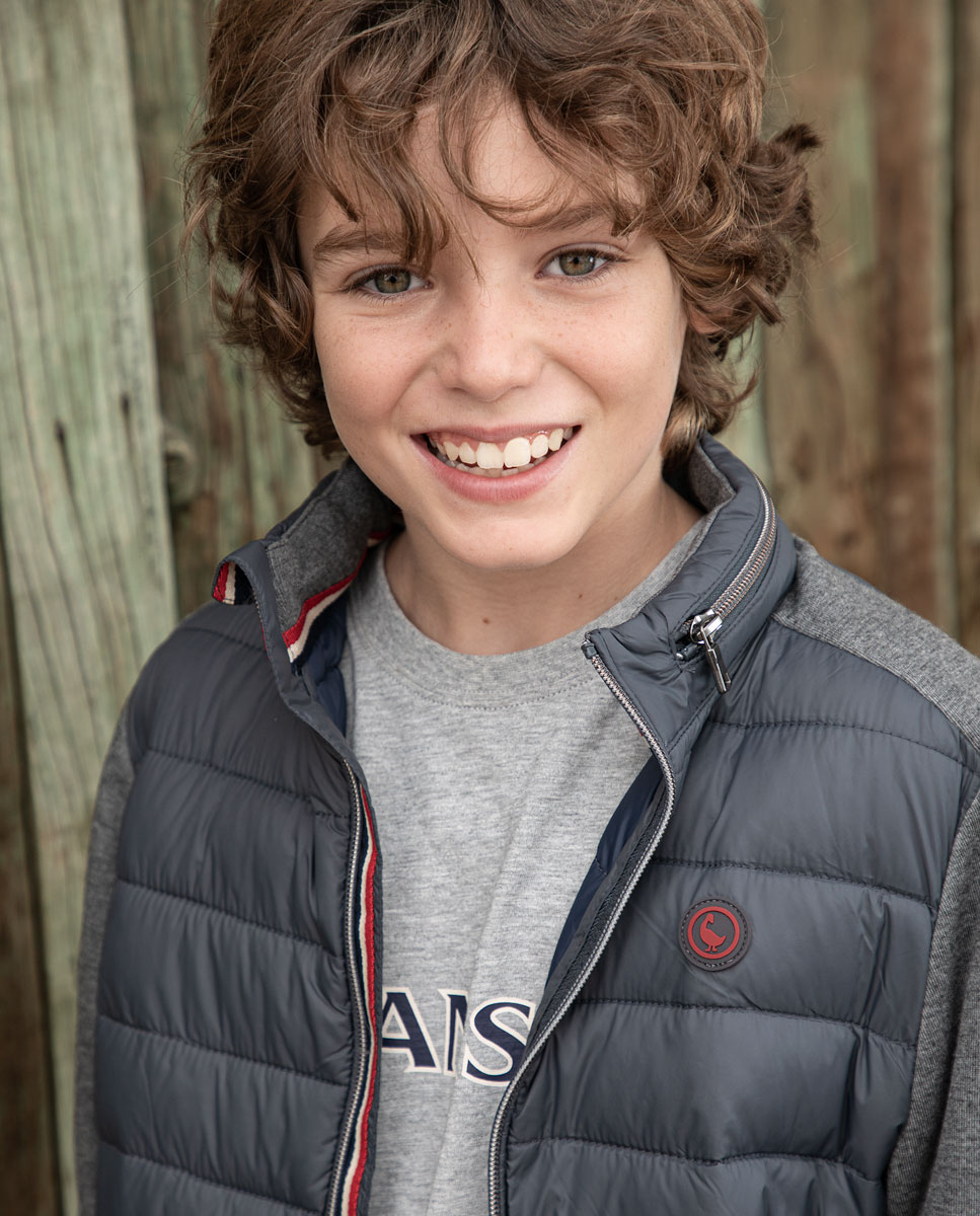 Grey Puffer Jacket with Knitted Sleeves