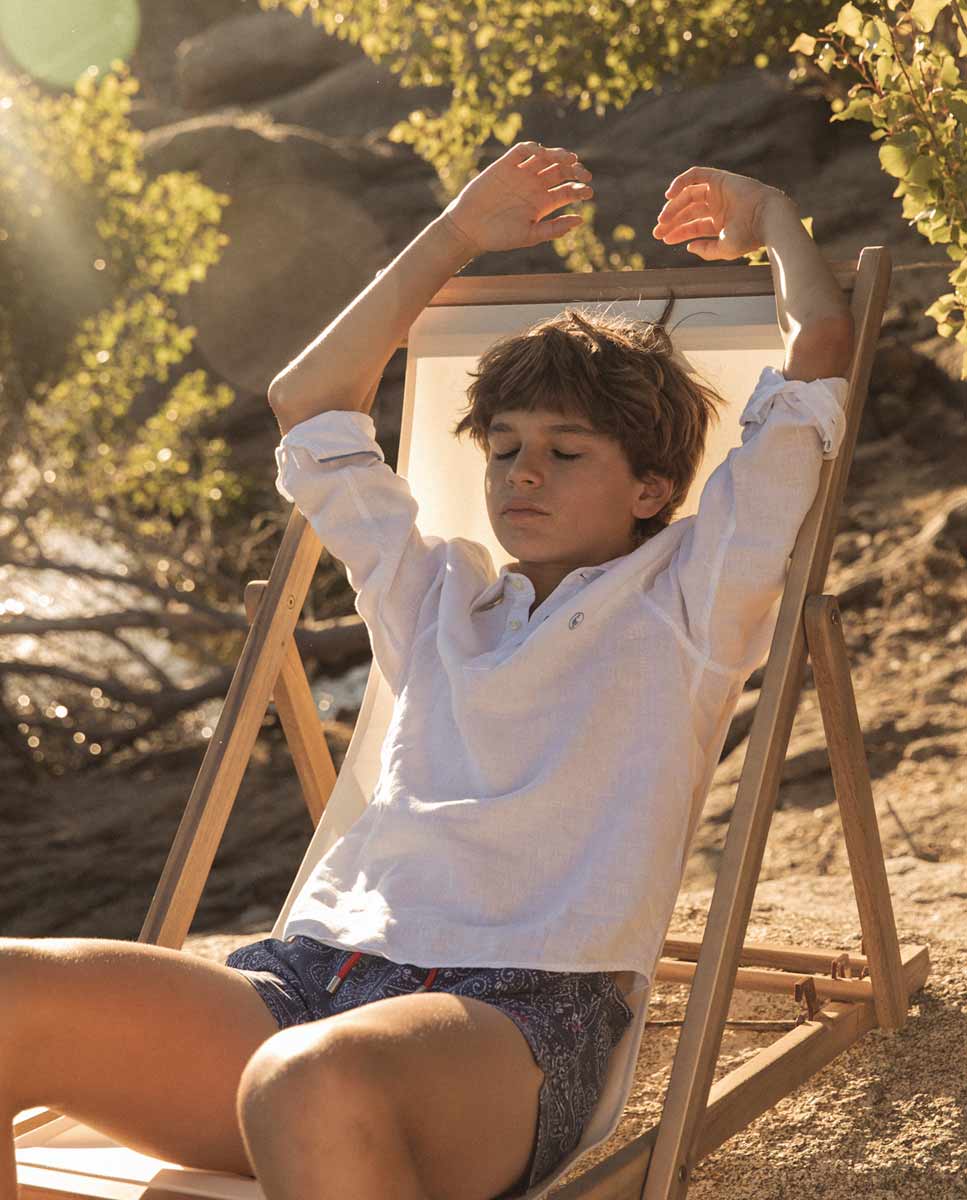 Camisa Polera Lino Liso Blanco