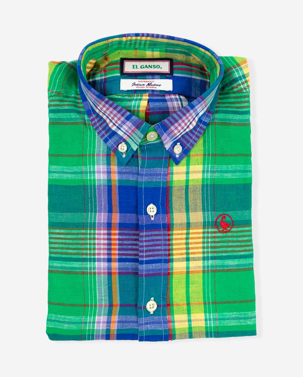Camisa Tartán Algodón Lino Verde