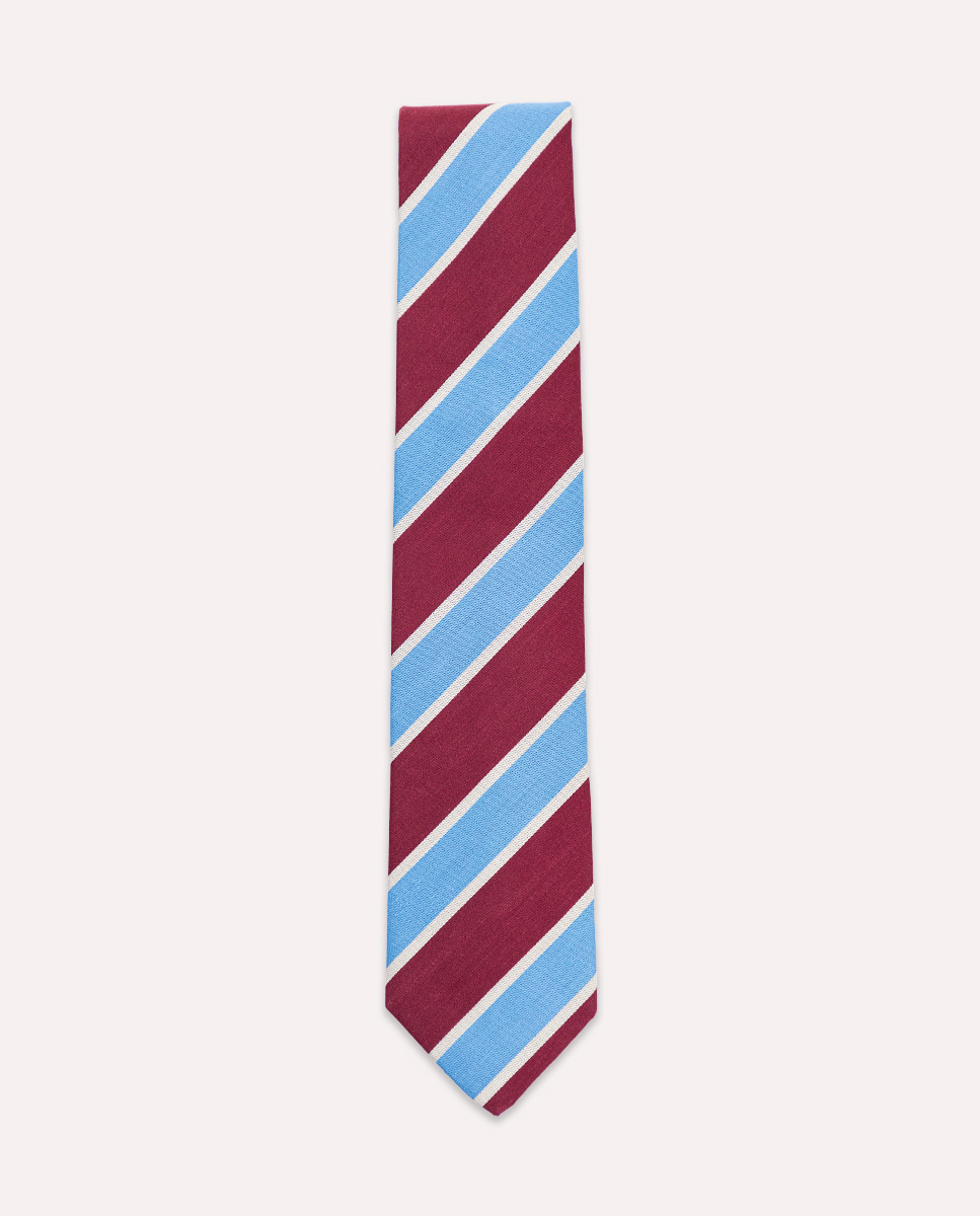 Blue Maroon Wide-Stripe Tie White Edging