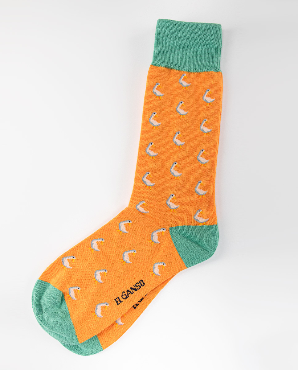 Orange Cotton Socks W Geese