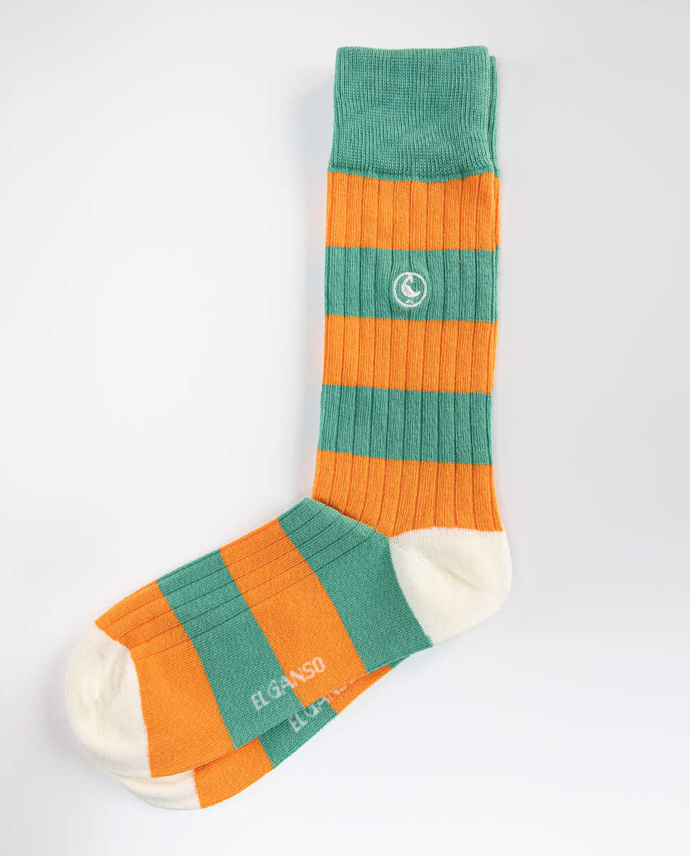 Green Cotton Socks W Stripes