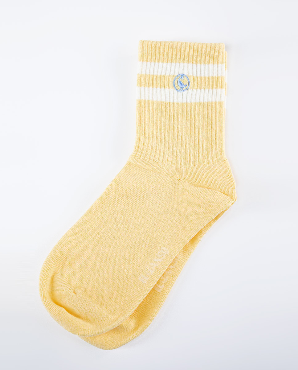 Yellow Cotton Midi Socks W Stripes