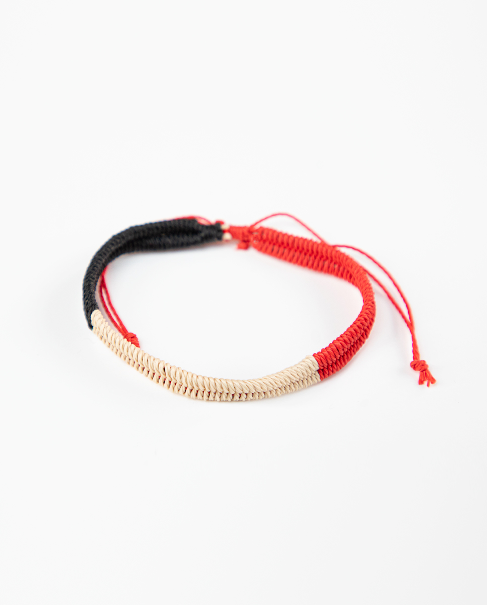 Tricoloured Red Cream Black Bracelet
