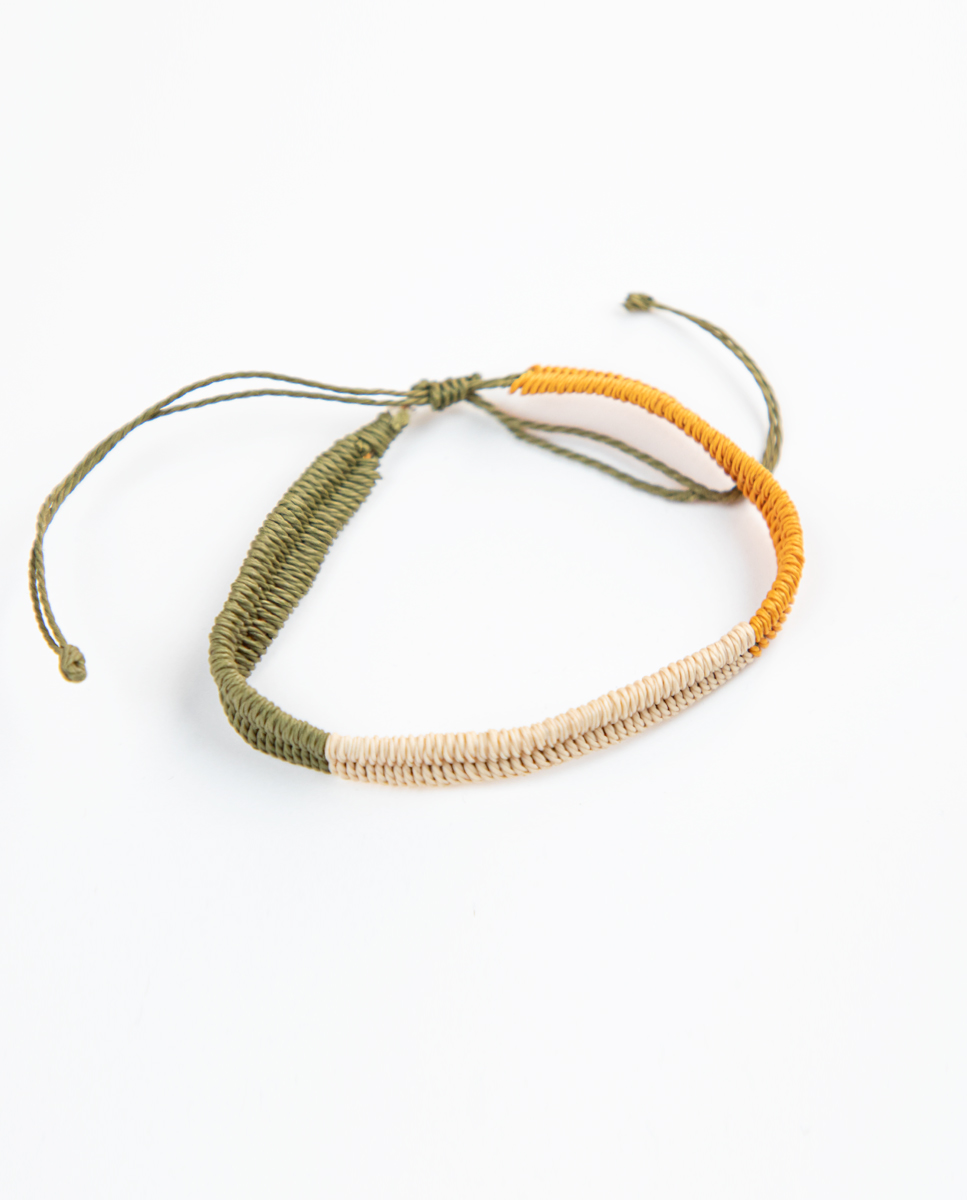 Bracelet Tricolore Moutarde Écru Kaki