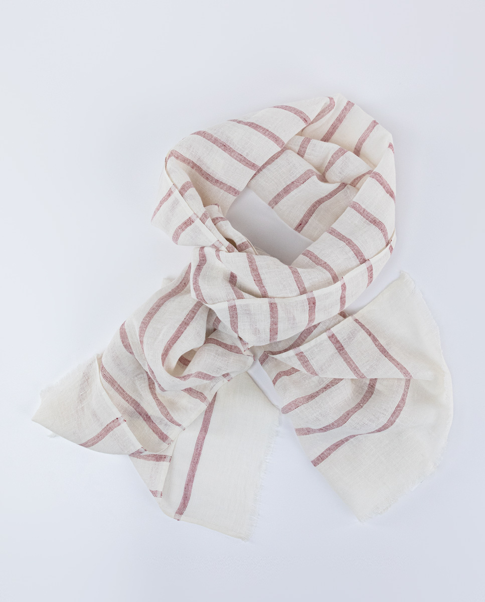 Schal Leinen Gestreift Rot und Beige