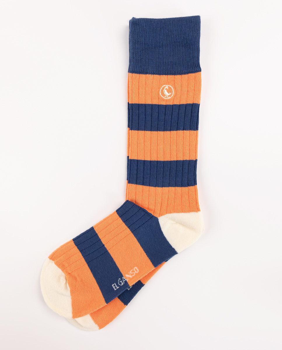 Calcetín Algodón Canalé Rayas Naranja
