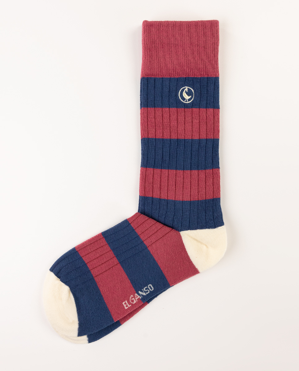 Calcetín Algodón Canalé Rayas Marino