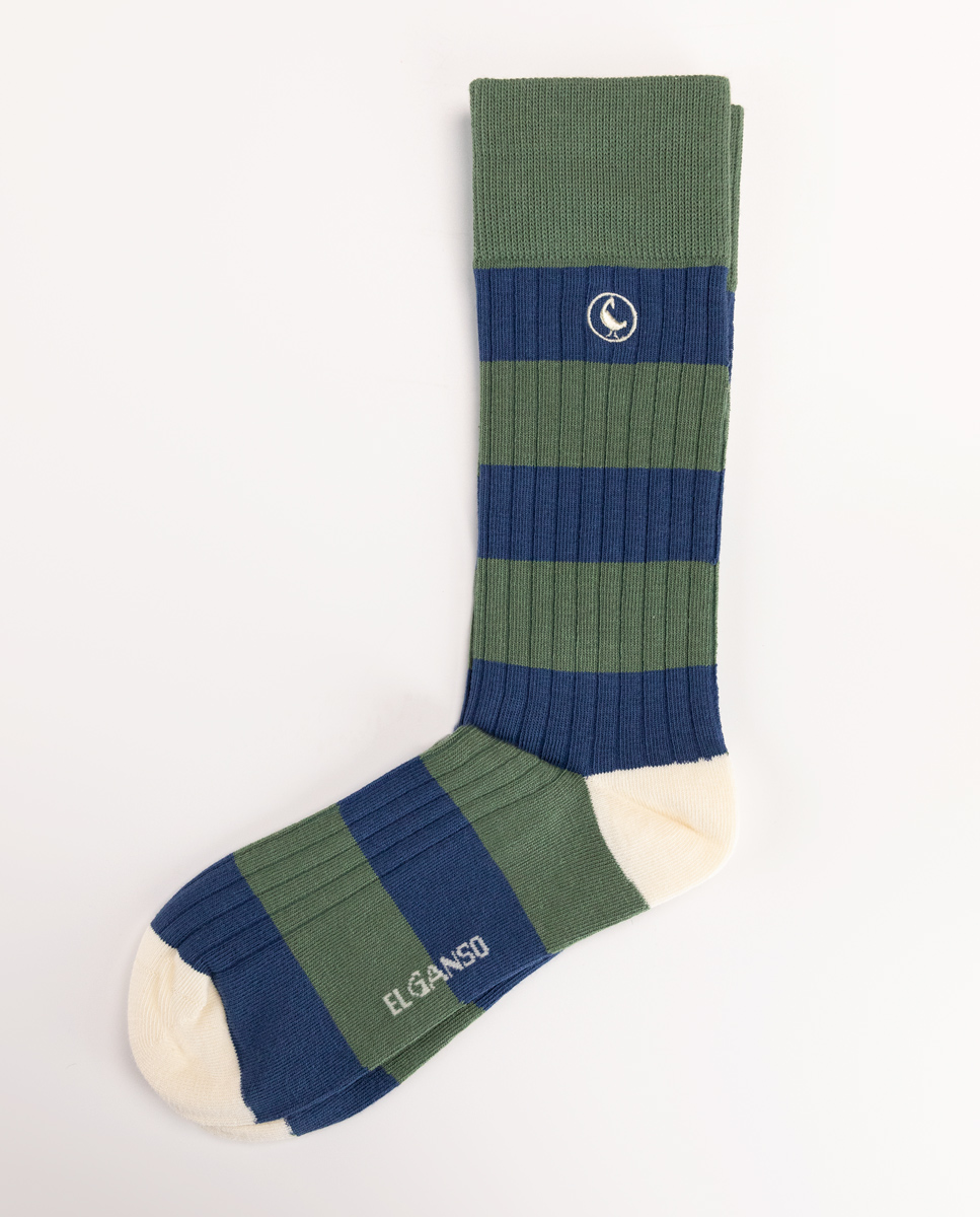 Calcetín Algodón Canalé Rayas Kaki