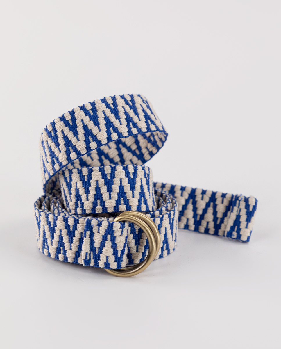 Blue Zigzag Weave Belt W Buckle