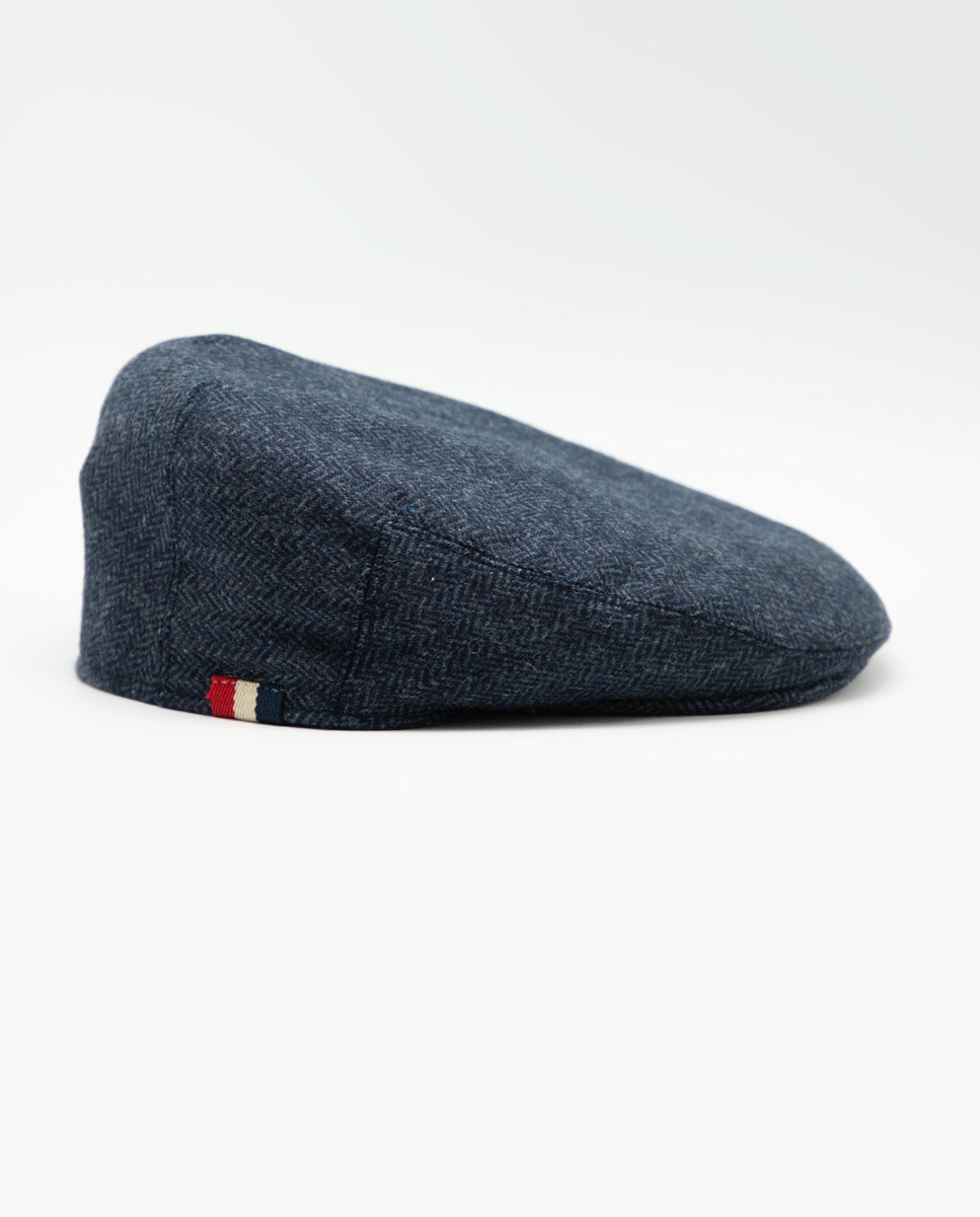 Blue Herringbone Flat Cap