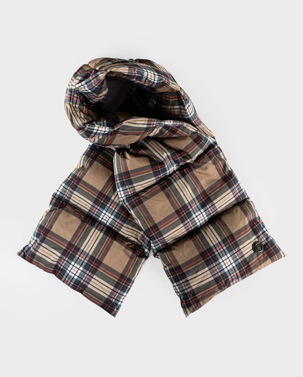 Bufanda Acolchada Nylon Tartán Camel