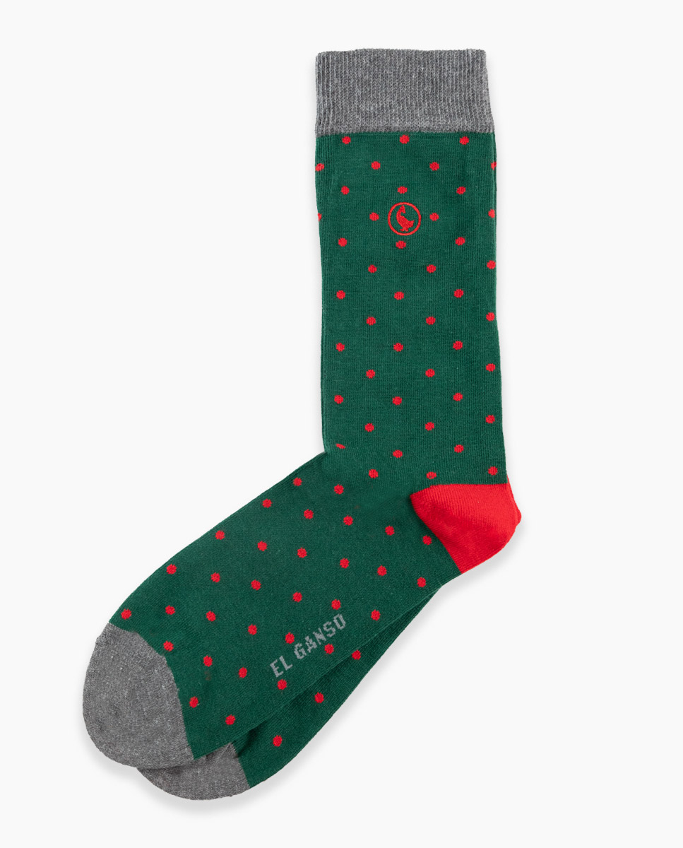 Calcetín Algodón Topos Verde