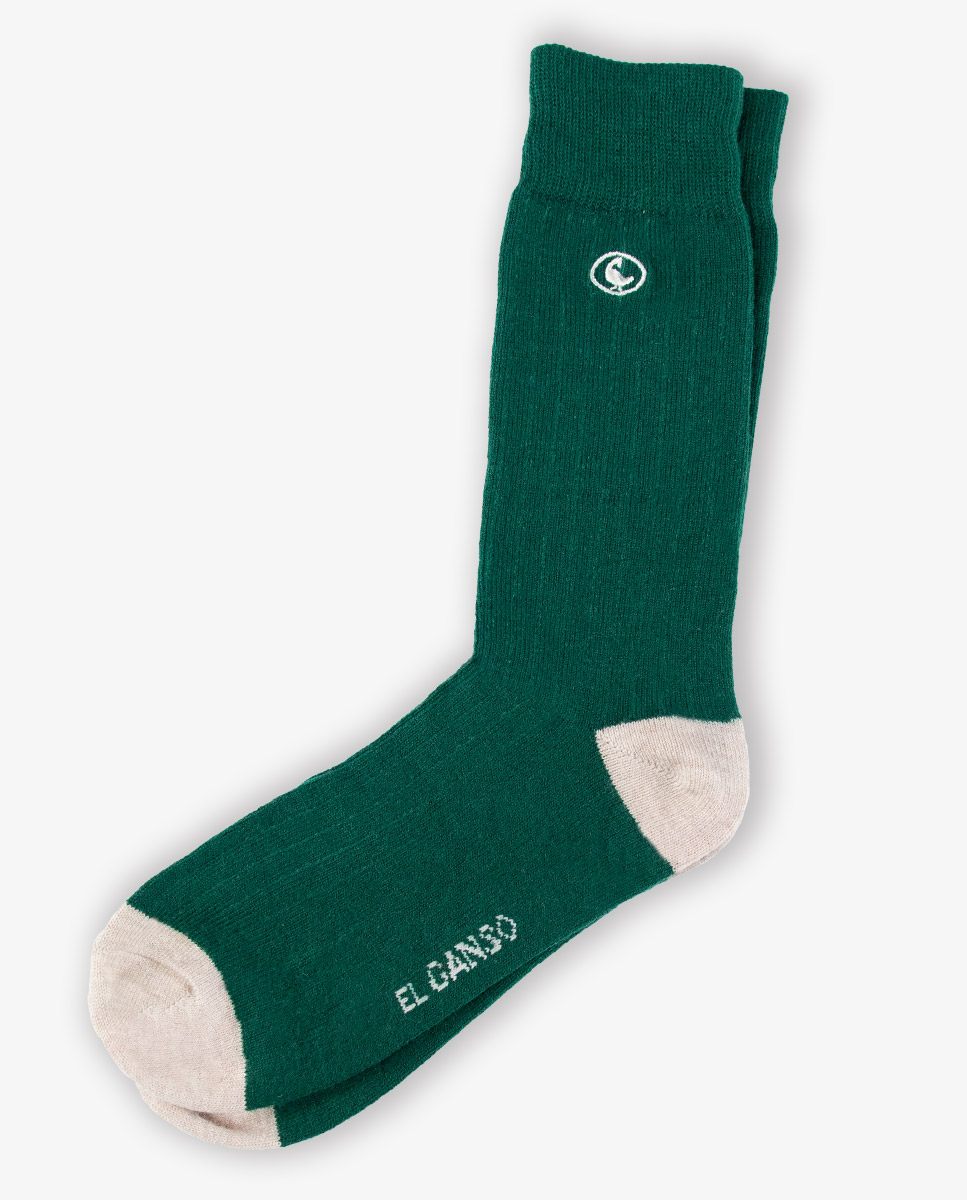 Socke Wolle Gerippt Flaschengrün