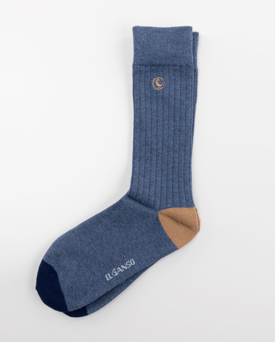 Ribbed Blue Cotton Socks