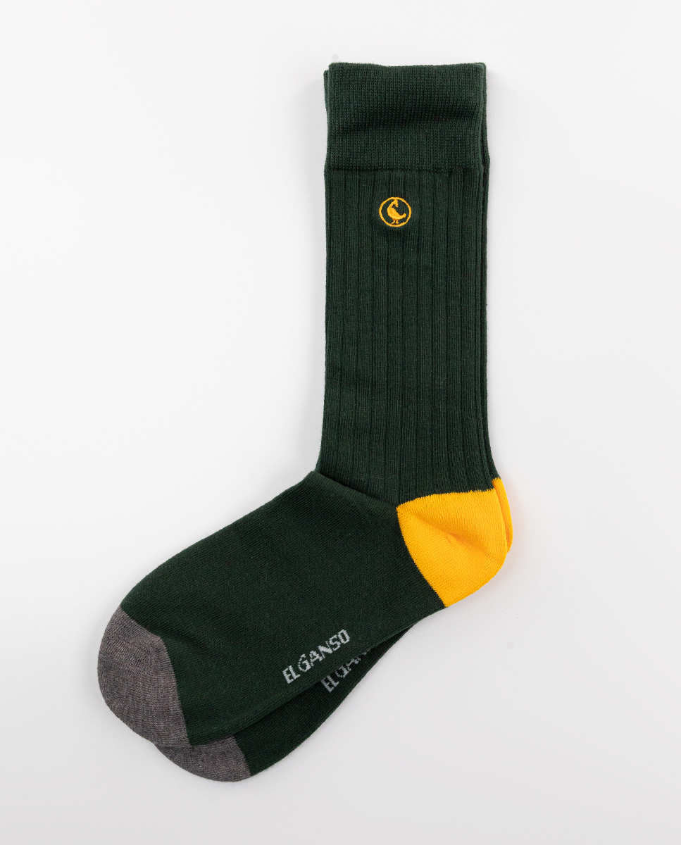 Ribbed Dark Green Cotton Socks