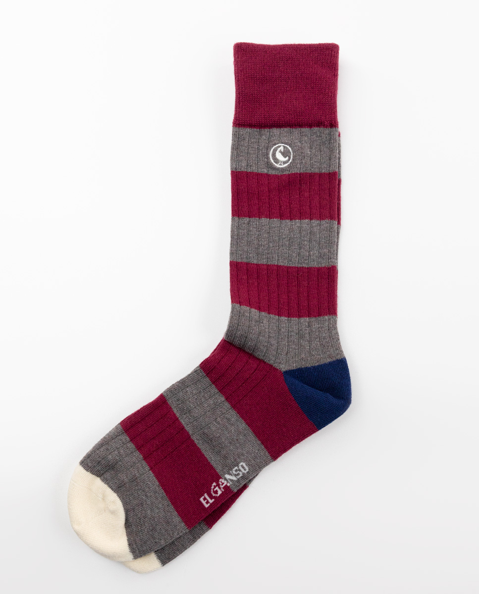 Ribbed Maroon Cotton Socks W Stripes