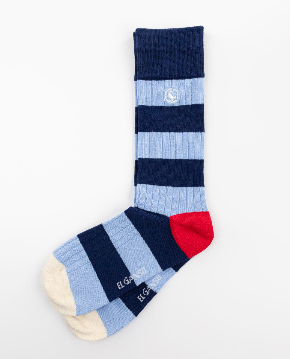Ribbed Navy Cotton Socks W Stripes