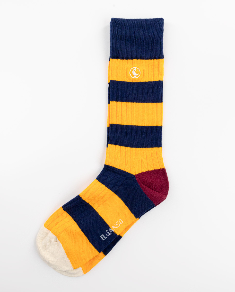 Ribbed Mustard Cotton Socks W Stripes