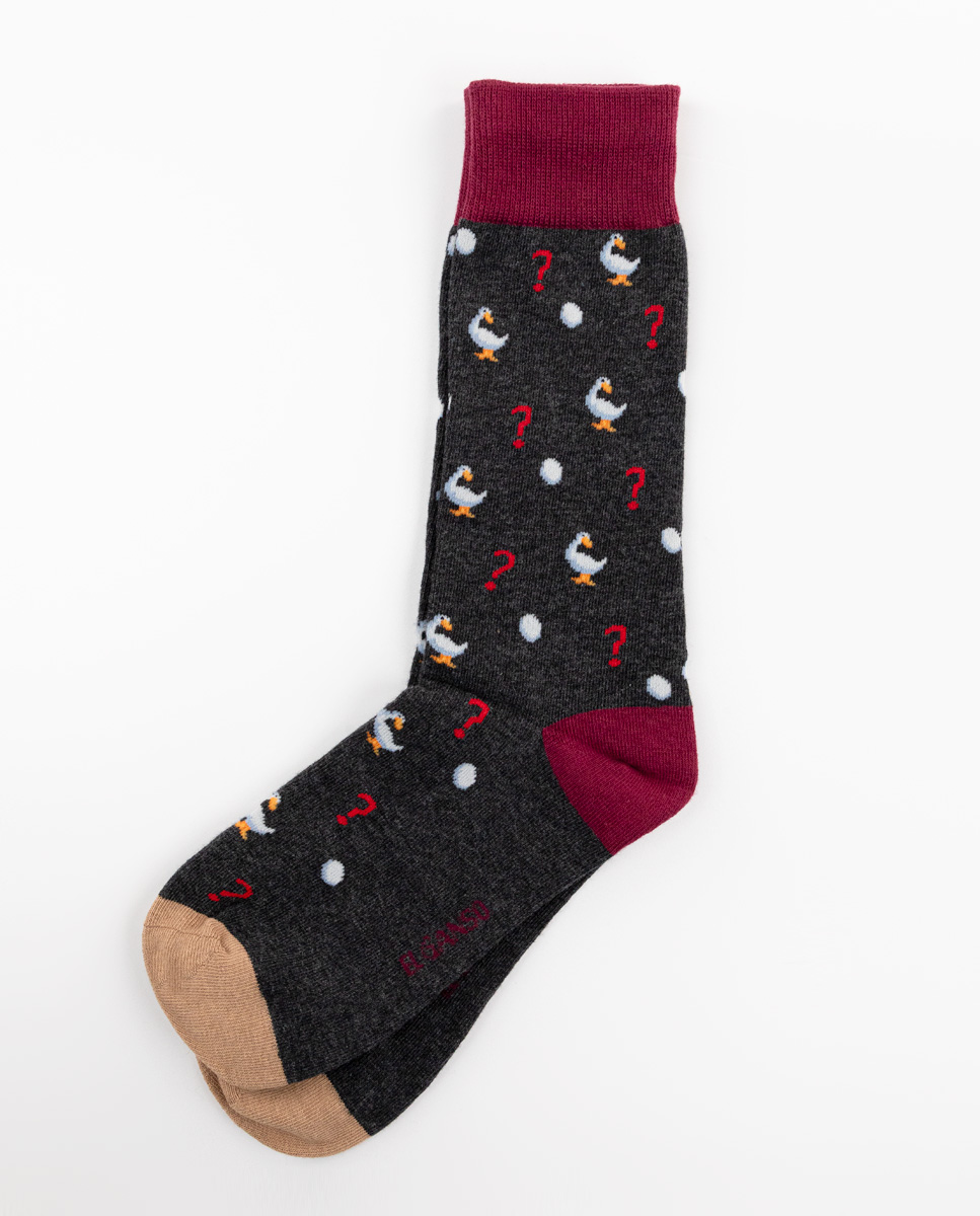 Grey Cotton Socks W Question Marks and Geese