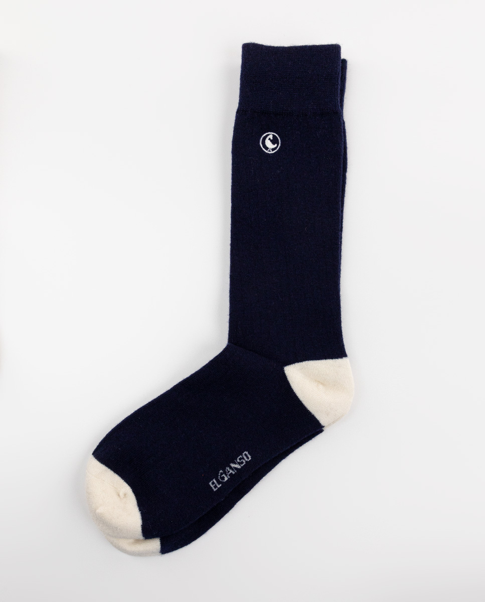 Strumpf Wolle Canalé Marineblau