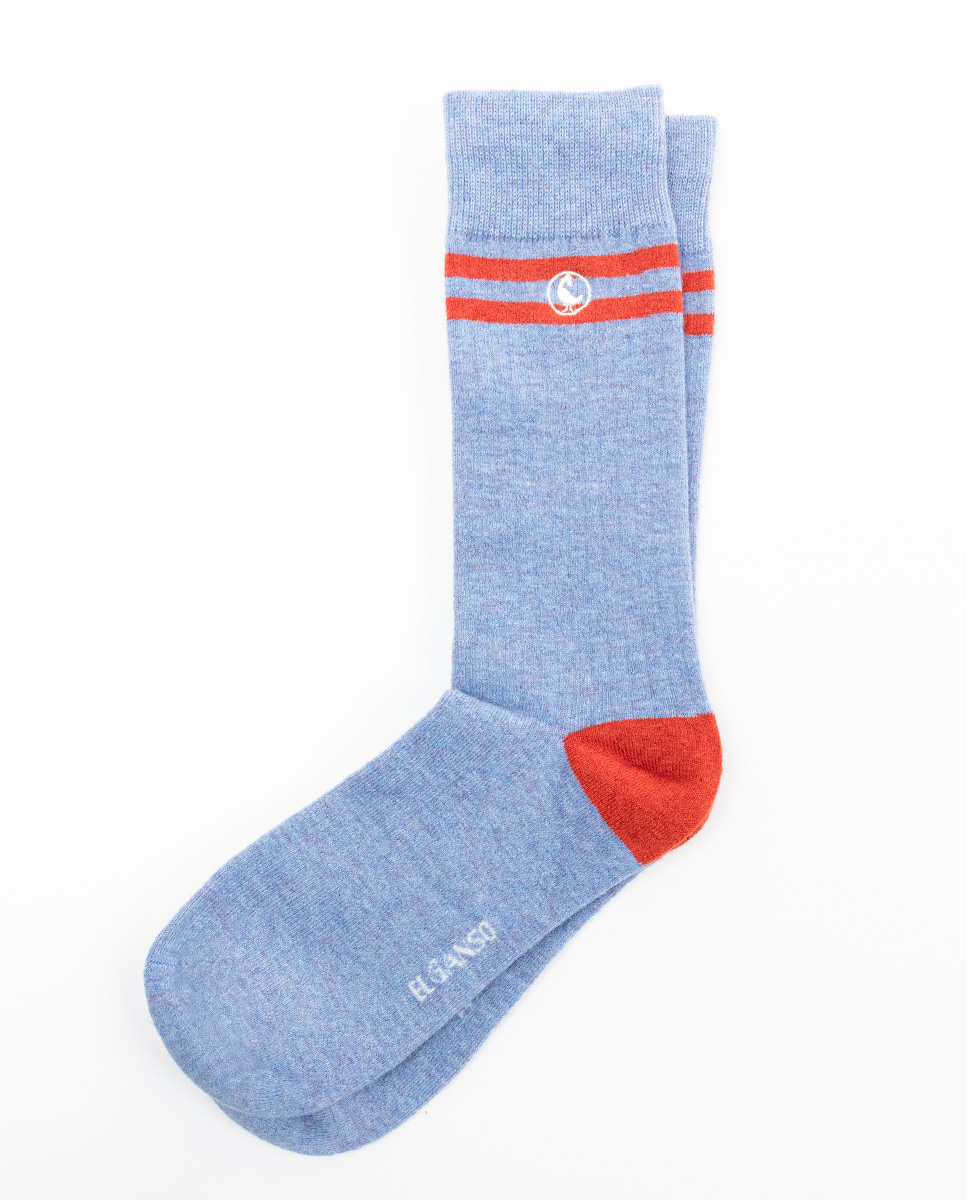 Strumpf Wolle Streifen Canalé Hellblau