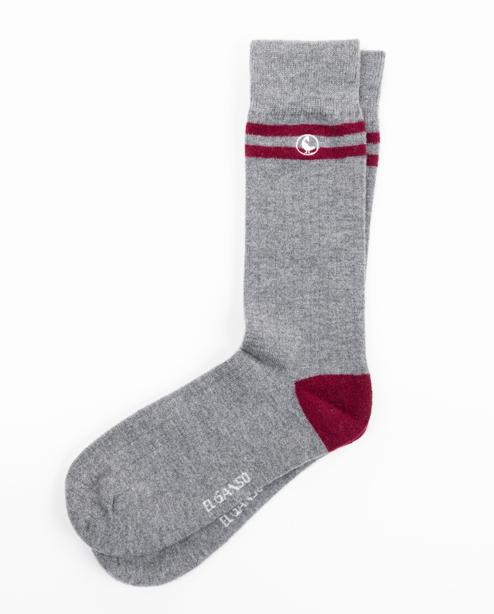 Strumpf Wolle Streifen Canalé Grau