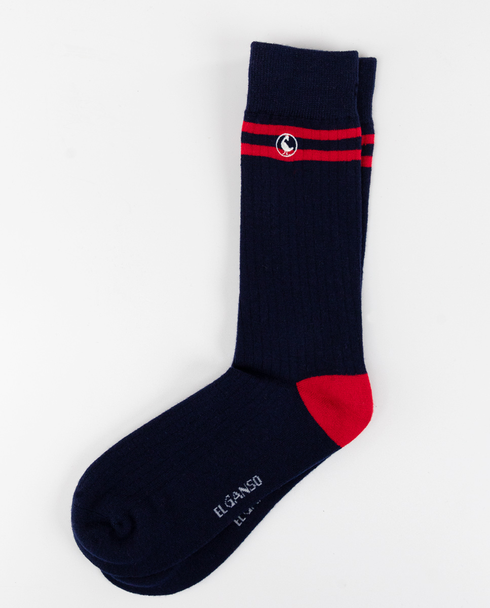 Strumpf Wolle Streifen Canalé Marineblau