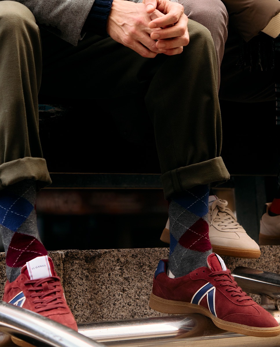 Strumpf Wolle Rauten Marineblau