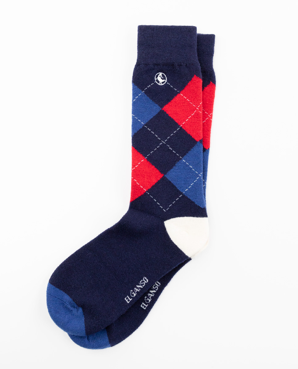 Strumpf Wolle Rauten Grau