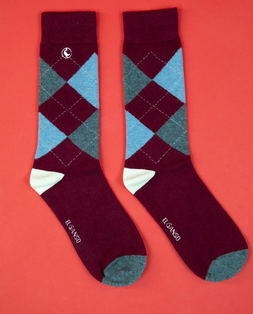 Maroon Wool Socks W Diamonds