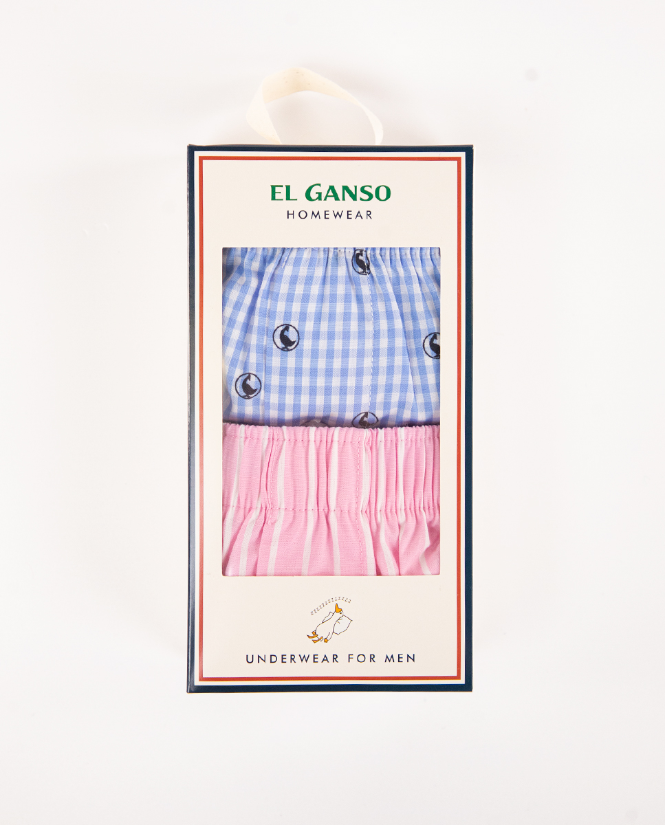 Pack Calzoncillos Vichy Azul Gansos Raya Butcher Rosa