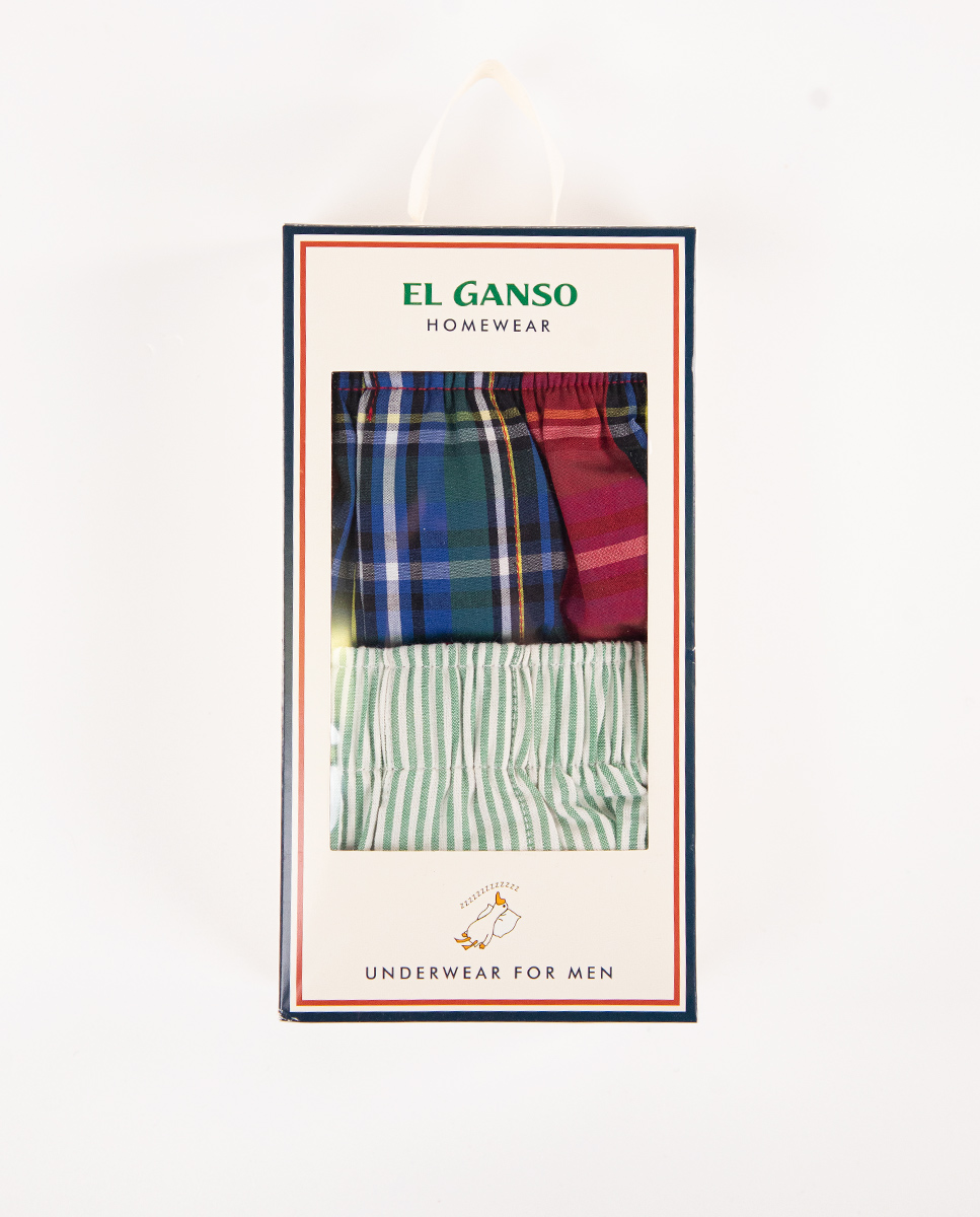 Pack Calzoncillos Cuadro Tartán Rojo Raya Seersucker Verde