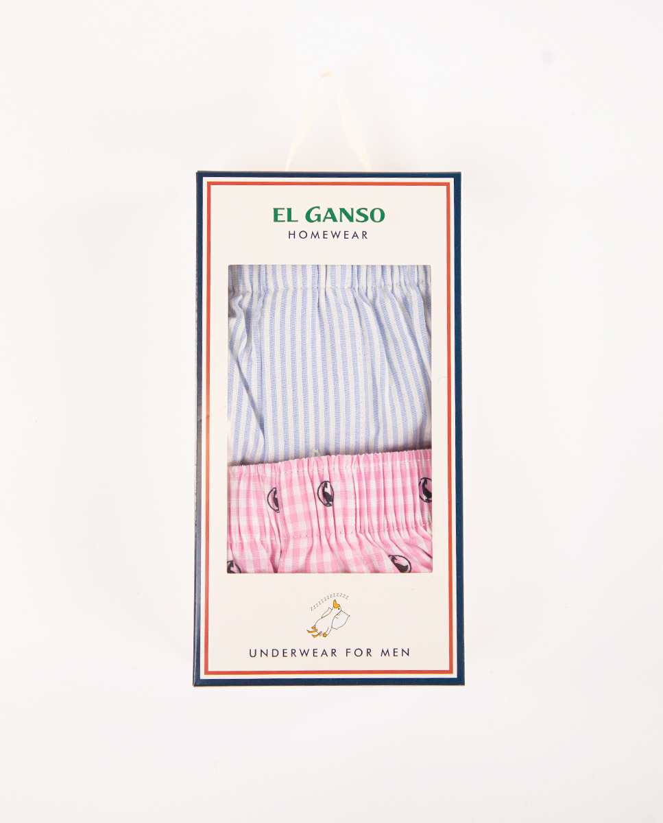 Pack Calzoncillos Raya Seersucker Azul Vichy Rosa Gansos