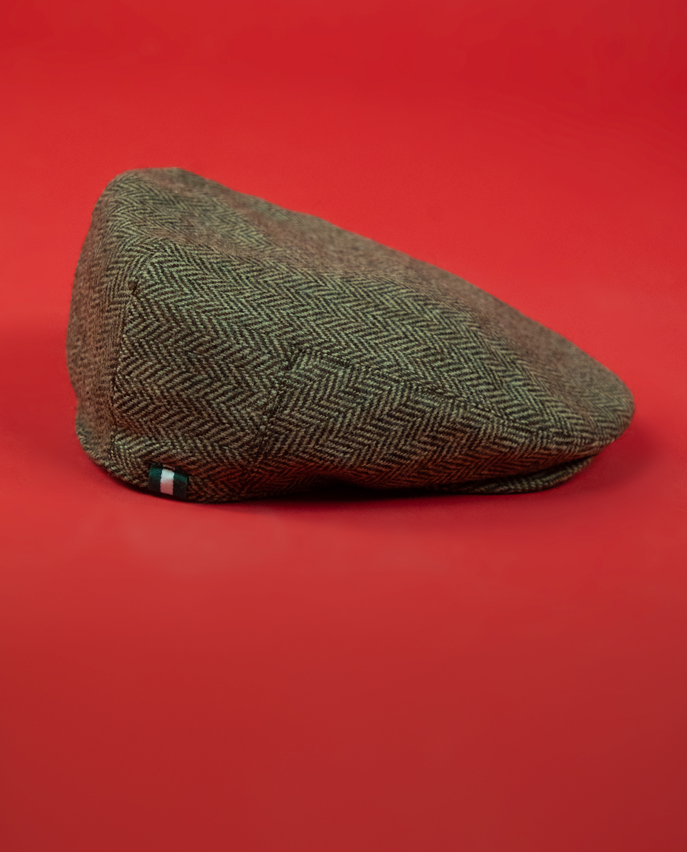 Brown Herringbone Wool Flat Cap
