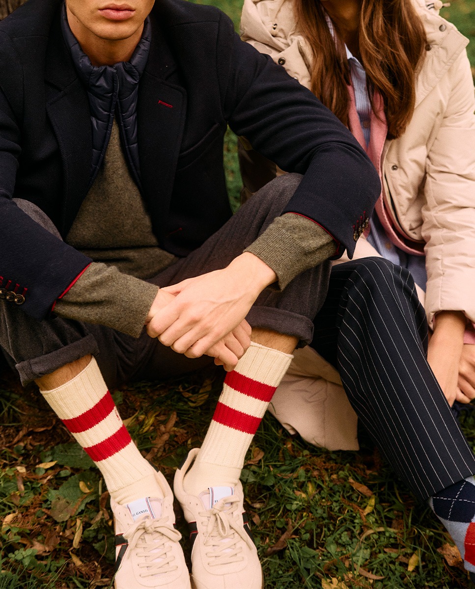 Red Cream Striped Sports Socks