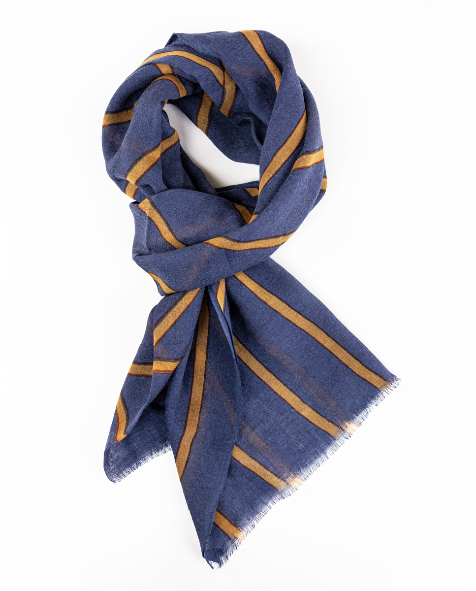 Blue Mustard Wool Foulard W Stripes
