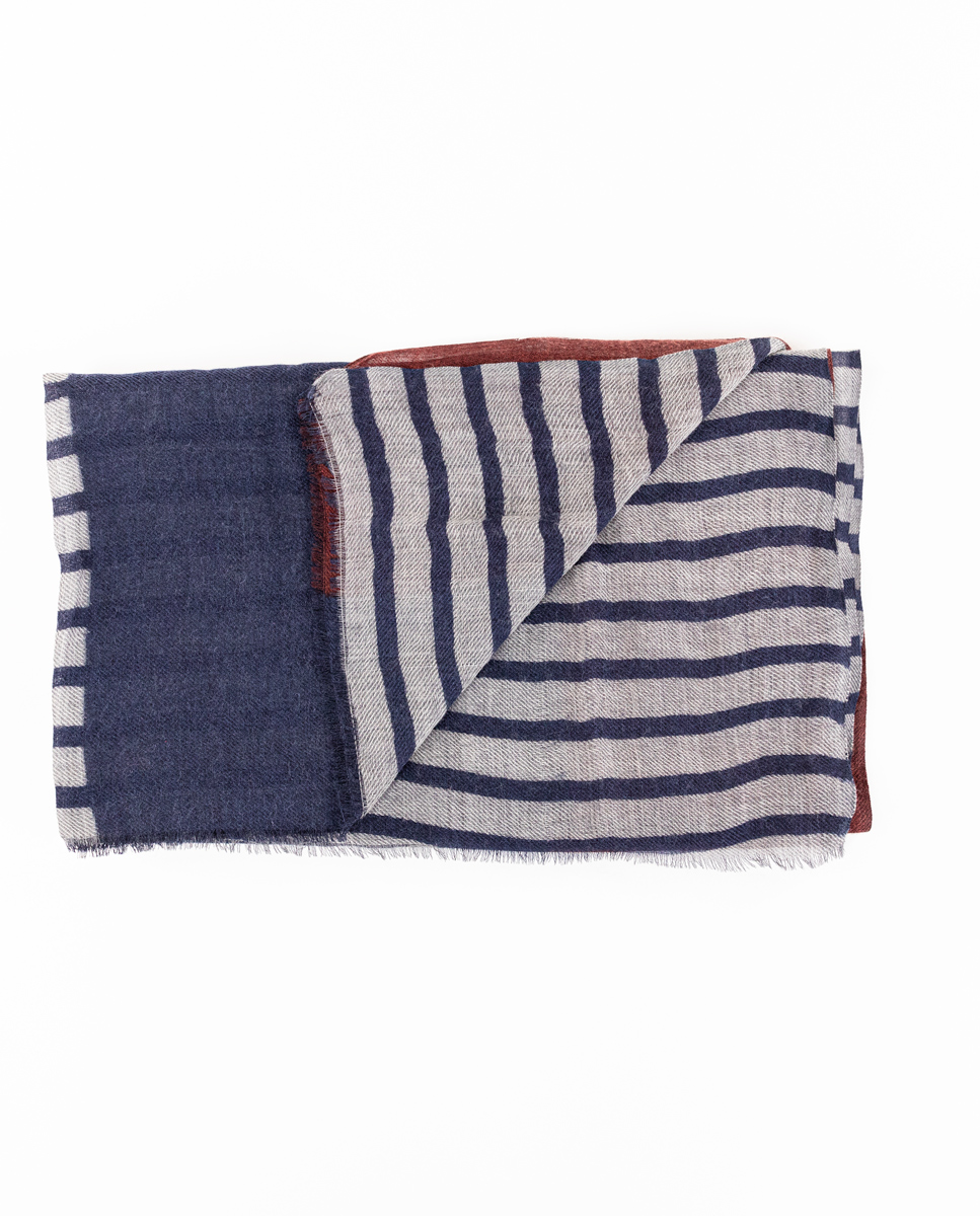 Navy Wool Foulard W Stripes
