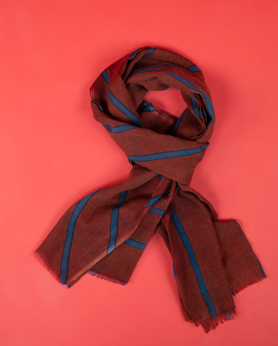 Foulard Laine Rouge Bleu Rayures