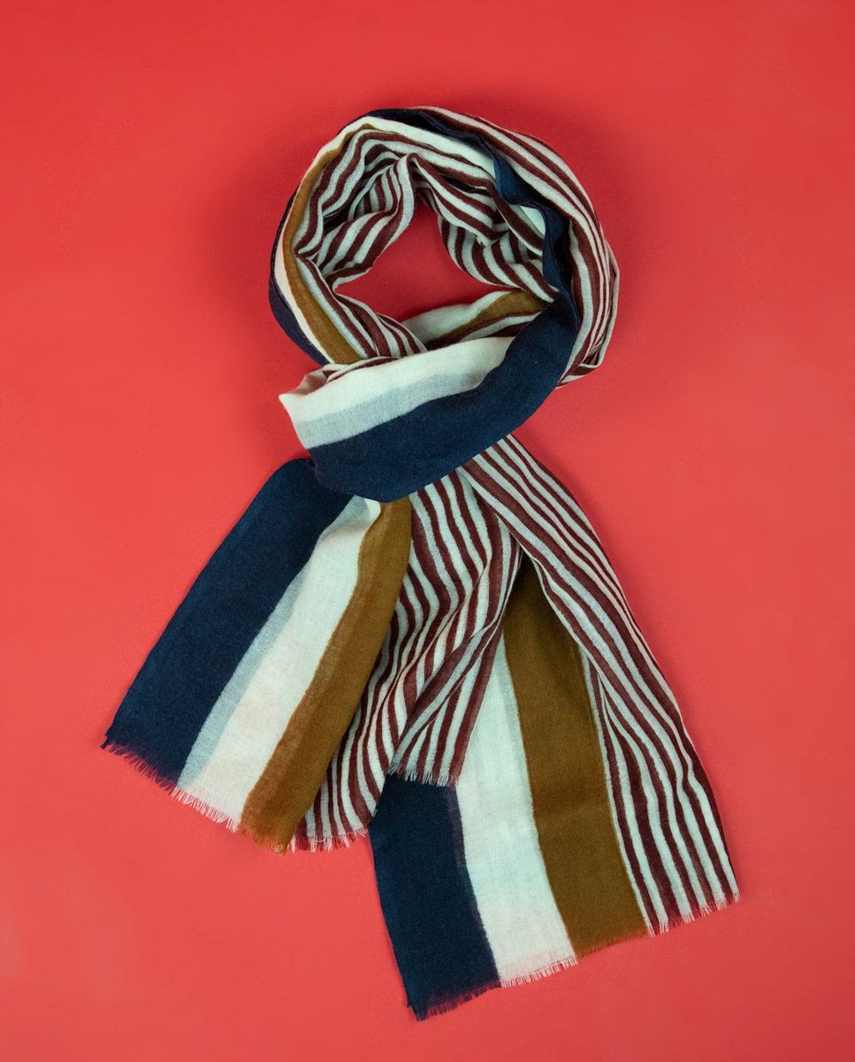 Red Mustard Wool Foulard W Stripes