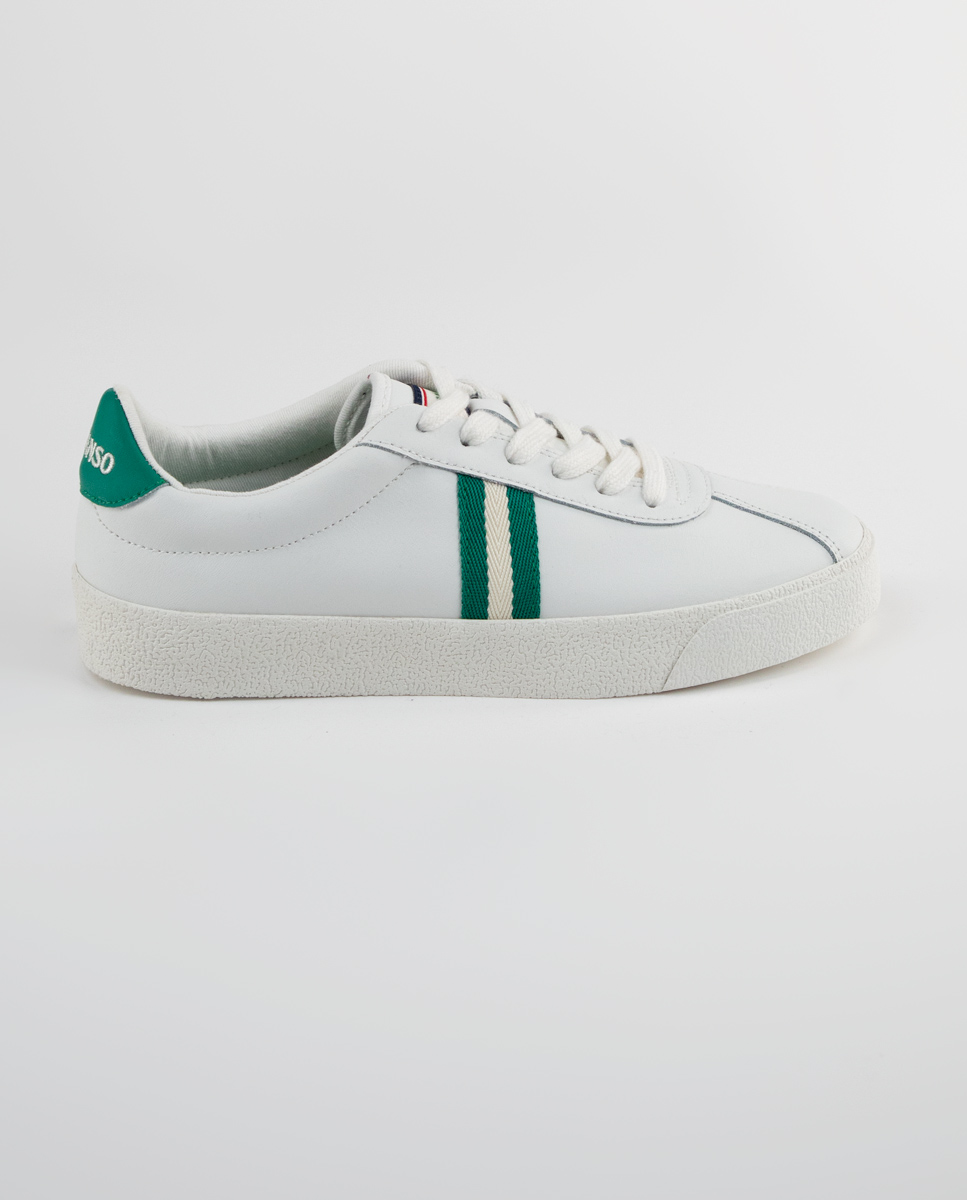 Zapatilla Piel Blanca Cinta Verde