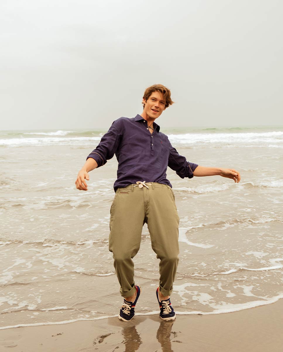 Khaki Linen Judo Trousers W Drawstring